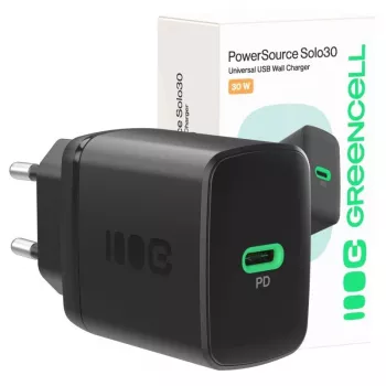 Barošanas adapteris zaļa Cell PowerSource Solo30 30W melns — USB-C viena porta lādētājs