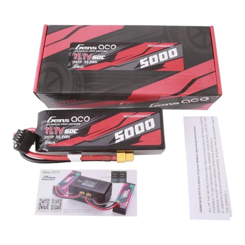 Gens ace G-Tech 5000mAh 11.1V 60C 3S1P Lipo ar XT60 spraudni