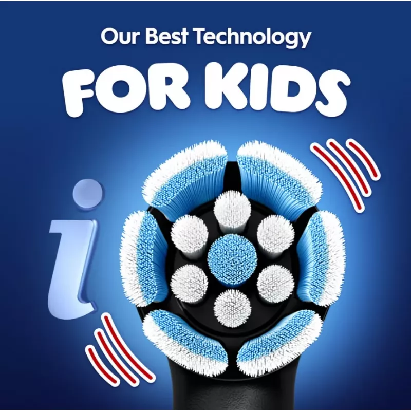 Elektriskā zobu birste BRAUN Oral‑B iO Kids Marvel Spiderman — uzlādējama, 3 režīmi, 2 minūšu mūzikas taimeris, ceļojuma futrālis, 1 birstes galviņa, litija jonu akumulators