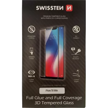 Rūdīta 3D pilnas līmes stikla ekrāna aizsargs SWISSTEN iPhone 7/8 — balts