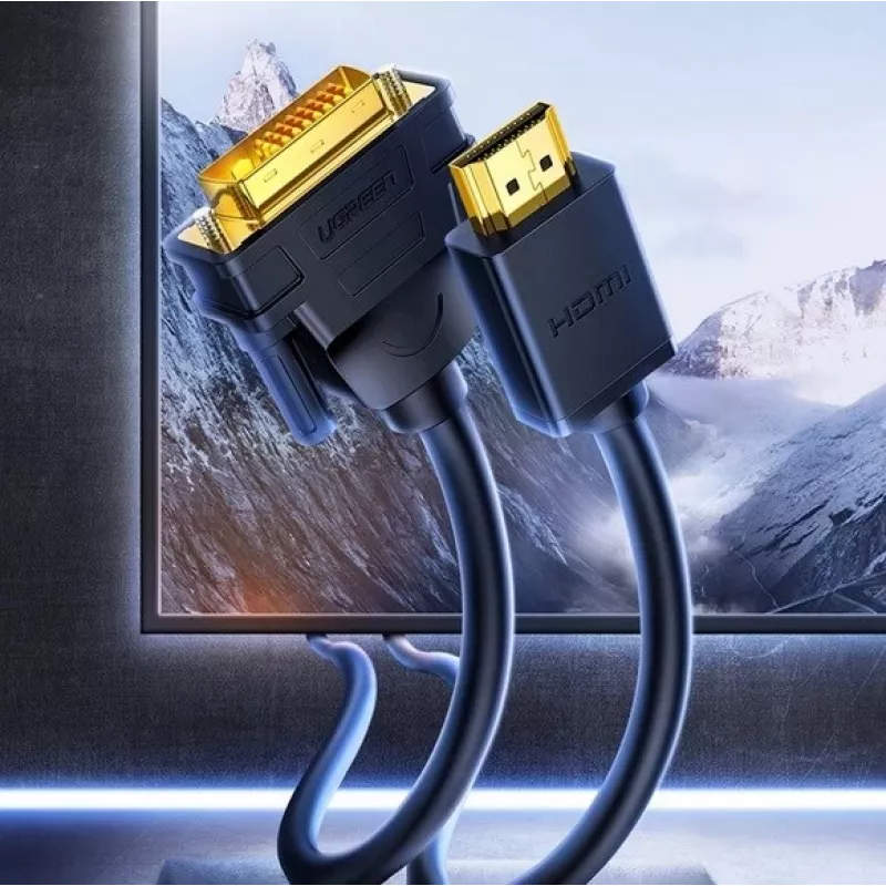UGREEN DVI uz HDMI adaptera kabelis HD106 — DVI (vīrišķais) uz HDMI (vīrišķais), 1,5 m, FHD 1080p / 3840×2160