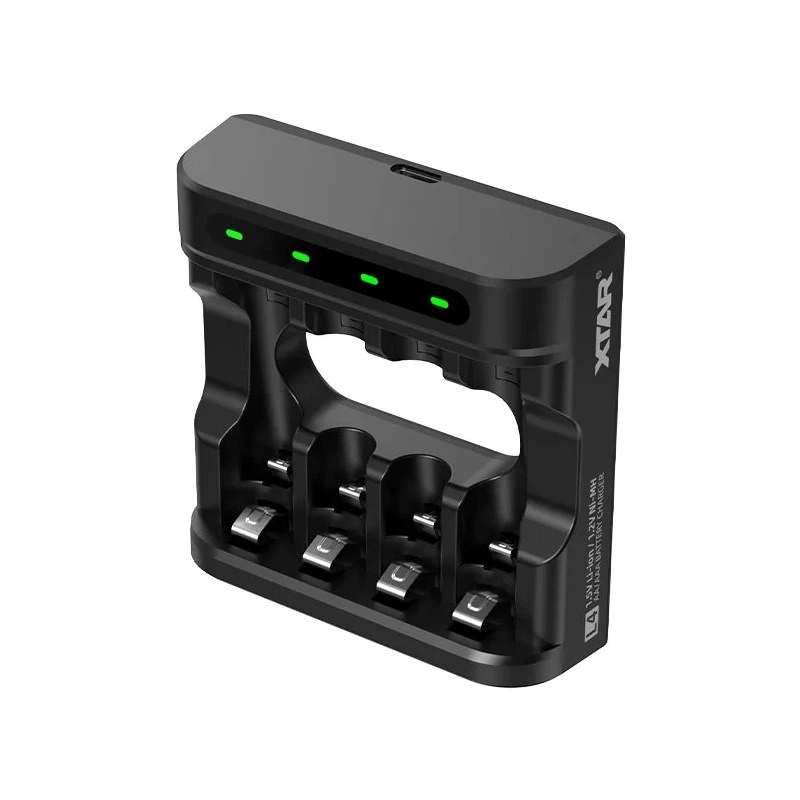 Akumulatoru lādētājs XTAR 4 vietu, AA/AAA (Li-ion, NiMH) USB-C, LED indikatori, melns