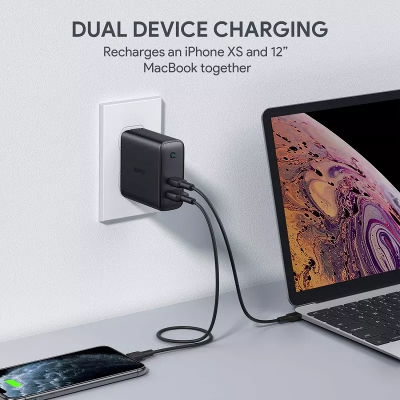 PA-D3 sienas lādētājs 2xUSB Power Delivery (1xUSB+1xUSB C) 5.4A 60W Dynamic Detect