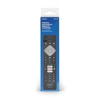 SAVIO RC-16 IR bezvadu tālvadības pults TV uztvērējam / televizora pierīcei, 20 ierīcēm, 10 m darbības attālums, melna