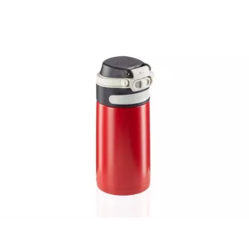 Travel mug Leifheit 03245 nerūsējošais tērauds 350 ml, dubultsienu, hermētisks, paceļams vāks, melns/sarkans
