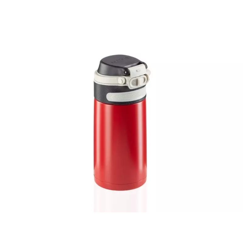 Travel mug Leifheit 03245 nerūsējošais tērauds 350 ml, dubultsienu, hermētisks, paceļams vāks, melns/sarkans