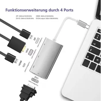 Dokstacija helos 288388 USB 3.1 Type-C ar 4K HDMI, DVI un VGA izejām