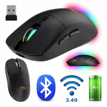 Bezvadu pele MEDIA-TECH MT1124 BT/RF Silent & Recharge — piemērota abām rokām, 3200 DPI, Bluetooth + 2,4 GHz USB, 6 pogas, uzlādējama