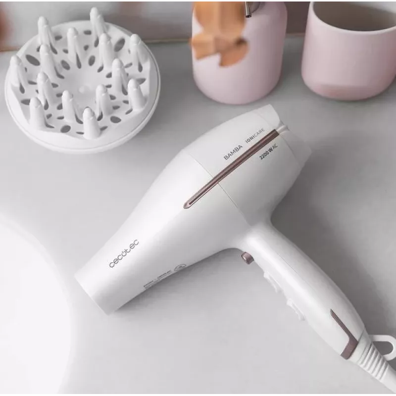 Cecotec matu žāvētājs | IoniCare 5300 Maxi Aura | 2200 W | 3 temperatūras iestatījumi | Jonu funkcija | Difuzora sprausla | Balts
