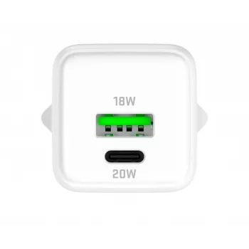 USB C/A tīkla lādētājs YENKEE YAC G38 20W 3A ar Power Delivery atbalstu (USB‑C un USB‑A)