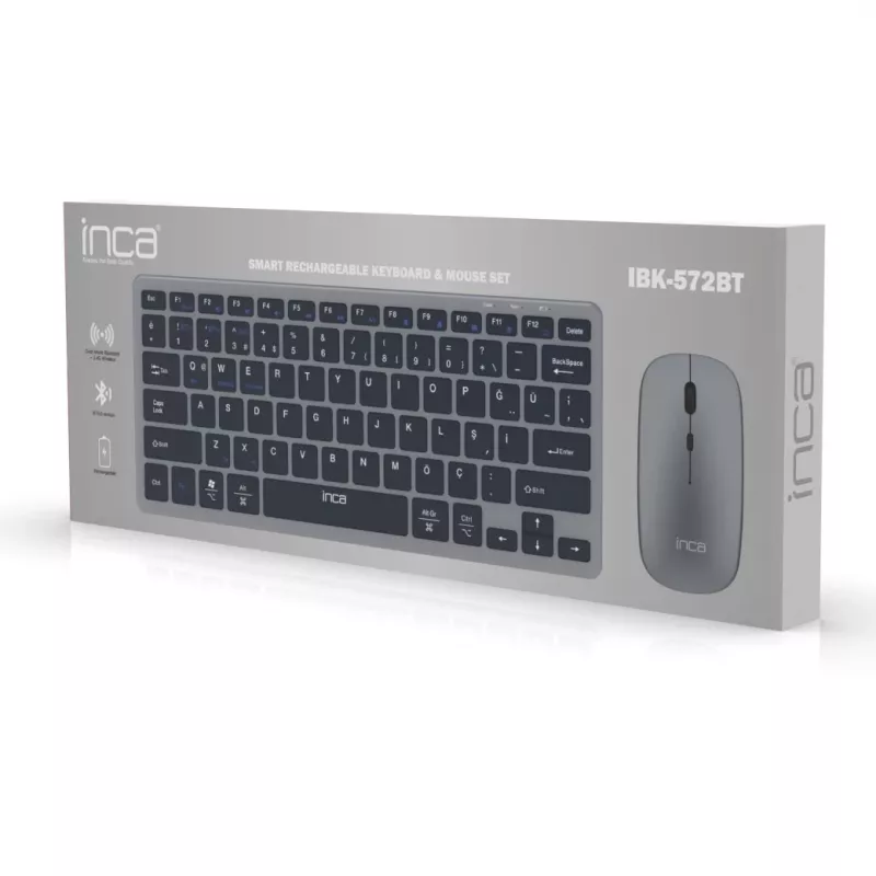 INCA IBK-572BT bezvadu tastatūras un peles komplekts, pelēkā krāsā