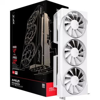 Grafikas karte XFX Radeon RX 9070 XT — 16 GB GDDR6, 256-bit, PCIe x16, 2400 MHz, 3 ventilatori balta, 325×65 mm