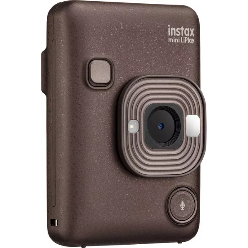 Tūlītējās drukas kamera Fujifilm Instax mini LiPlay — 1/5 collas 2560×1920 CMOS, drukā 86×54 mm, 2,7 collu TFT, bronzas krāsā