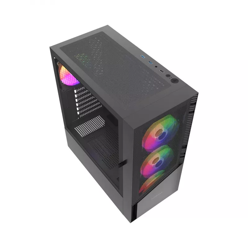PC Case GEMBIRD Fornax 4300 Midi Tower ATX, rūdīts stikls, 2x3.5 collu nodalījumi, 3x2.5 collu nodalījumi, ARGB ventilatoru atbalsts, USB 3.2 Gen1