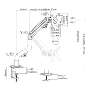 Gembird MA-DA1-02 Regulējams galda stiprinājums displejam (sasverams), 17”–32”, līdz 8 kg