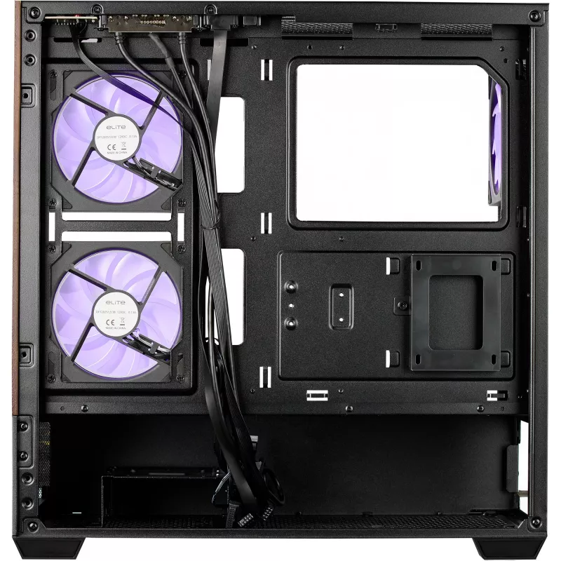 Cooler Master Elite 690 PC korpuss, Midi-Tornis, ATX, rūdīts stikls - 4x ARGB ventilators, koks, melns