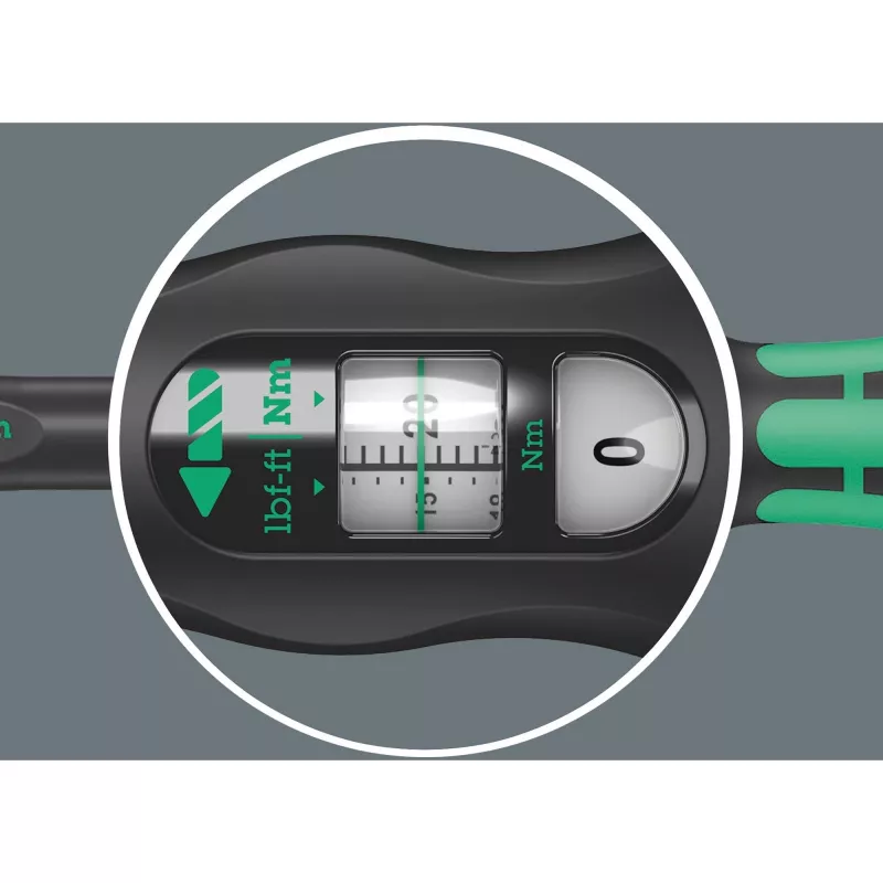 Griezes momenta piederumi Wera Click-Torque X 7 ar melni zaļu rokturi, kvadrātveida piedziņas ieliktnis 14x18 mm