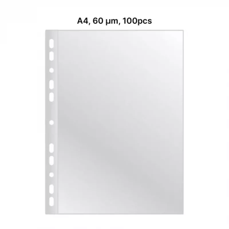 AD Class PUNCHED POCKET Cristal Clear A4 60 mikroni, iepakojums 100 gab.