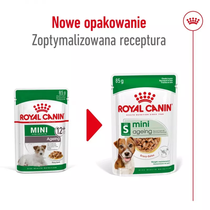 Mitrā suņu barība Royal Canin Mini Ageing 12+ Adult paciņā 85 g — mazām šķirnēm, mājputnu, senioriem