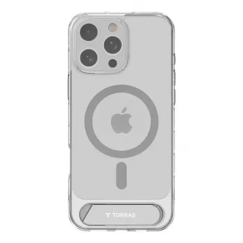 Caurspīdīgs aizsargvāciņš Torras Pstand Series priekš iPhone 16 Pro Max — caurspīdīgs, integrēts statīvs