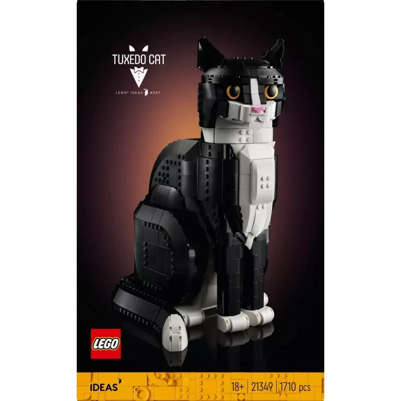 LEGO komplekts Ideas 21349 Tuxedo Cat celtniecības komplekts — kolekcionējams ķieģeļu modelis, vitrīnas priekšmets