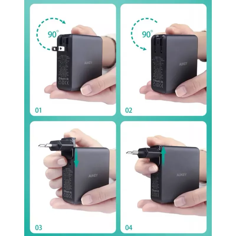 Sienas lādētājs Aukey PA-B7O, 3 × USB, GaN tehnoloģija