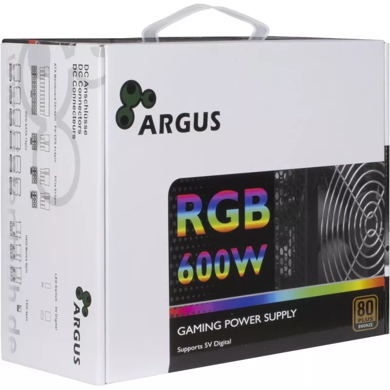Inter-Tech Argus RGB-600W II barošanas bloks 20+4 kontaktu ATX ATX melns