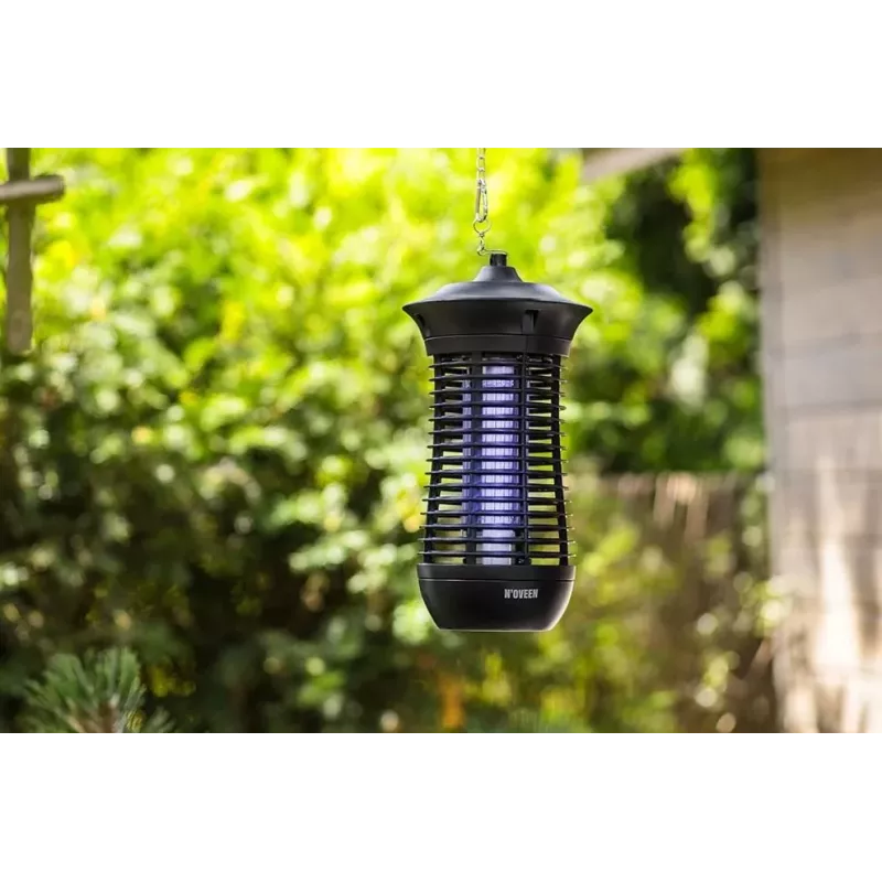 Electric insecticide lamp NOVEEN IKN18 IPX4 — 18 W UVA tube, 100 m² coverage, 1700–1800 V, indoor/outdoor, hangable, metal, Melns