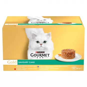 Mitrās kaķu barības paciņas Purina Gourmet Gold Savoury Cake Mix 48×85 g, pieaugušiem kaķiem, 74% mitrums, 17% olbaltumvielas