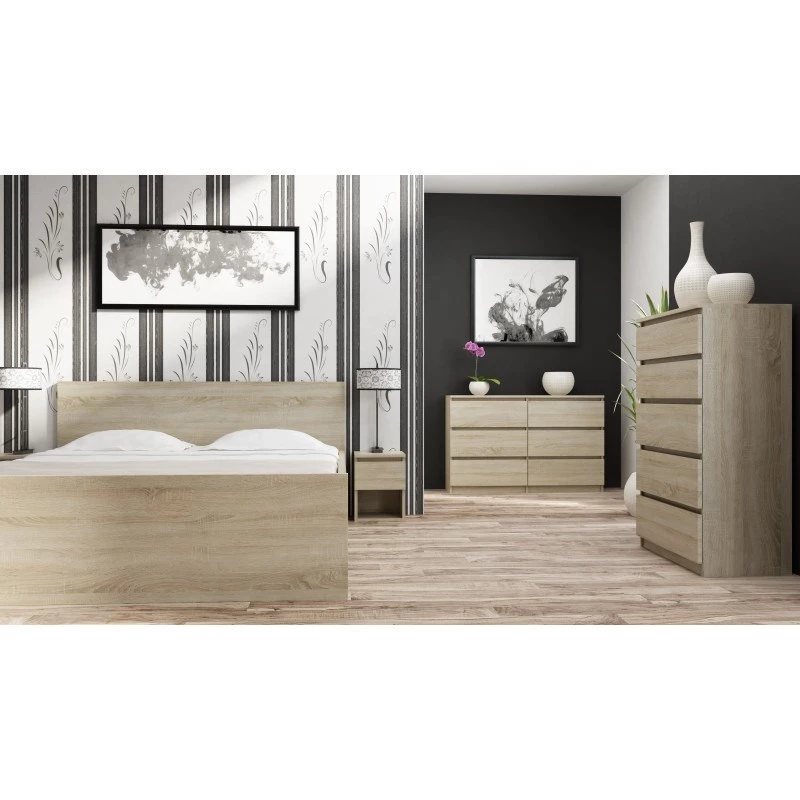 Kumode top e shop M5 SONOMA — 5 atvilktnes, ozola apdare, 700×400×1120 mm, skaidu plāksne