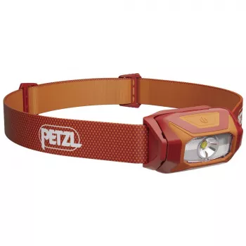 Galvenais lukturis Petzl TIKKINA 300 lm sarkans — kompakts brīvroku apgaismojums, regulējams stars, darbināms ar baterijām