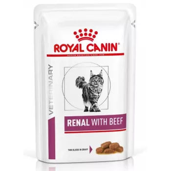 ROYAL CANIN Vet Renal Feline ar liellopu gaļu Mitrā kaķu barība Gabaliņi mērcē Vistas, cūkgaļas, liellopu gaļa 12x85 g