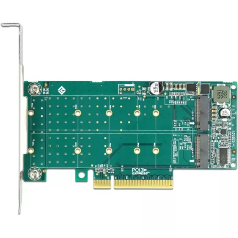 DeLOCK PCI Express x8 karte ar 2 iekšējiem NVMe M.2 Key M slotiem, bifurkācija, zema profila formas faktors
