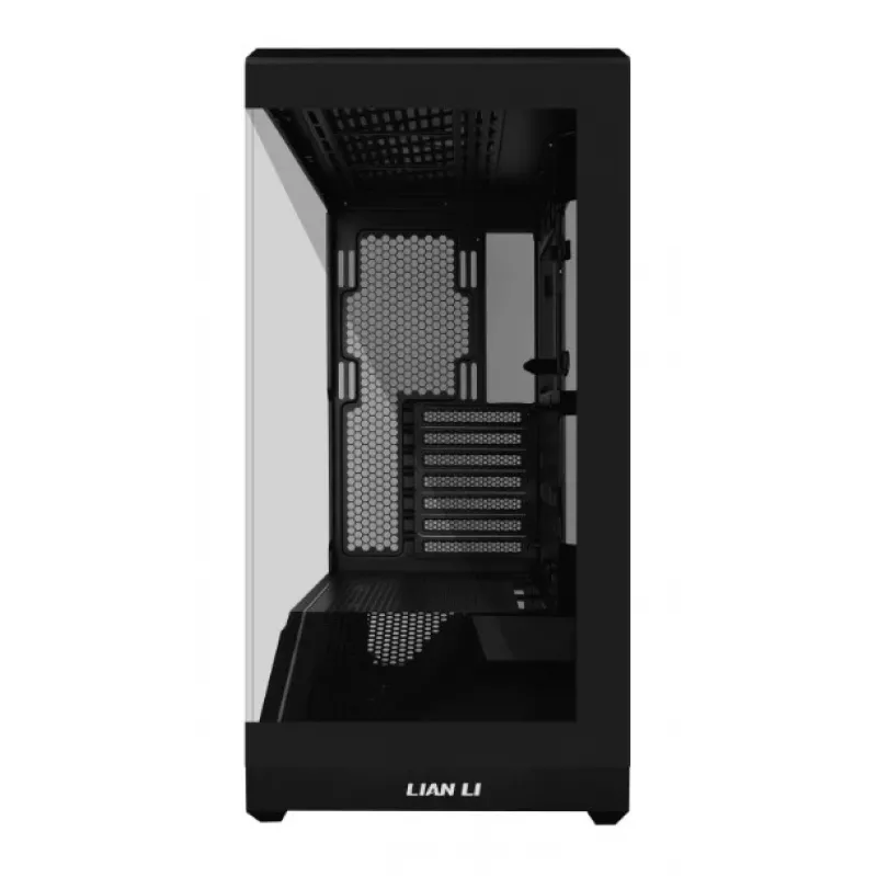 PC Case Lian Li Vector V100 Midi Tower — Melns ar caurspīdīgu paneli, atbalsta 3×120mm sānu + 1×120mm aizmugurējo ventilatoru, 3,5 collu HDD, 2,5 collu SSD, 235,5×446×484,6 mm