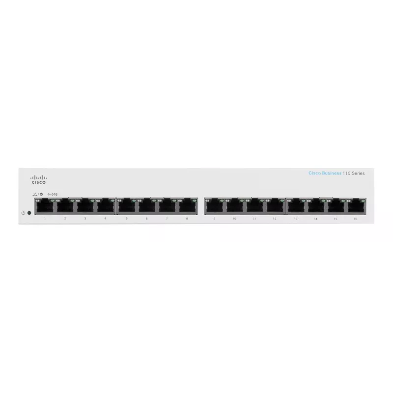 Slēdzis, Cisco CBS110 Nepārvaldāms L2 Gigabit Ethernet 16x RJ-45 (10/100/1000), 1U, 32 Gbps