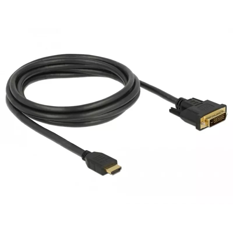 DeLOCK - Video kabelis - HDMI / DVI - DVI-D (vīrišķais) uz HDMI (vīrišķais) - 2,0 m - Trīskārša izolācija - Melns - Skrūves (85654)