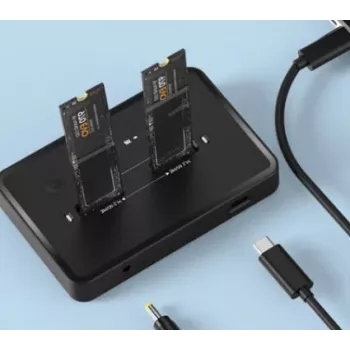 GEMBIRD galda divu disku USB Type-C M.2 NVMe un SATA SSD dokstacija DD2-U3M2, atbalsta M.2 2242, 20 Gbit/s, RTL9210B