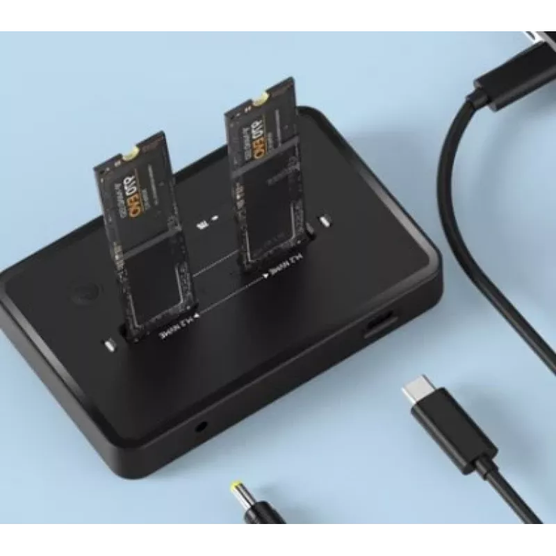 GEMBIRD galda divu disku USB Type-C M.2 NVMe un SATA SSD dokstacija DD2-U3M2, atbalsta M.2 2242, 20 Gbit/s, RTL9210B