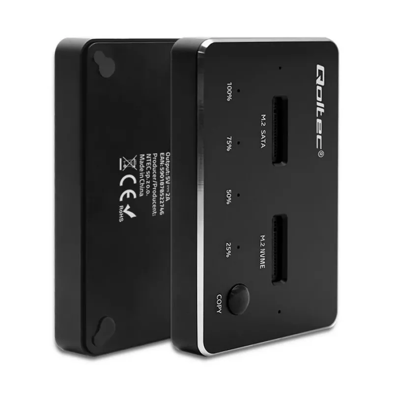 Qoltec 52274 M.2 SSD diskdziņu dokstacija | NVMe | SATA | USB-C | DUAL 2 x 2TB