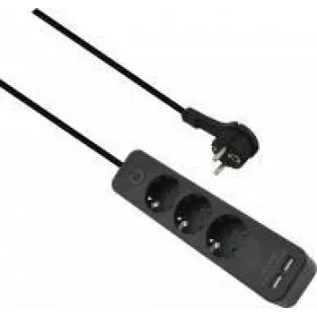 Strāvas sadalītājs helos ADVANCED 3-vietīgs ar USB lādētāju, melns, 1,5 m kabelis