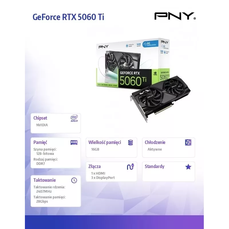 Grafikas karte PNY GeForce RTX 5060 Ti 16 GB GDDR7