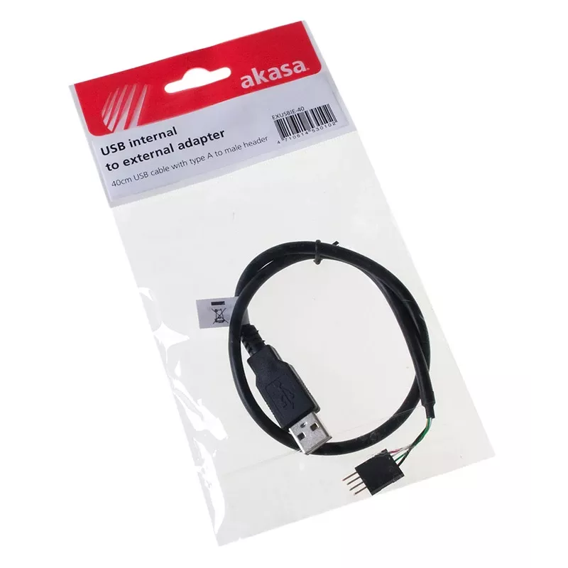 USB kabelis Akasa 0,4 m USB A melns