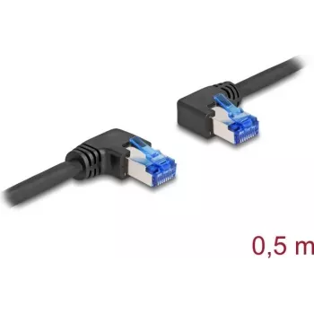 Tīkla kabelis DeLOCK RJ45 Cat.6A S/FTP labais kreisais leņķveida 0,5m melns