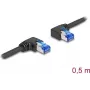 Tīkla kabelis DeLOCK RJ45 Cat.6A S/FTP labais kreisais leņķveida 0,5m melns