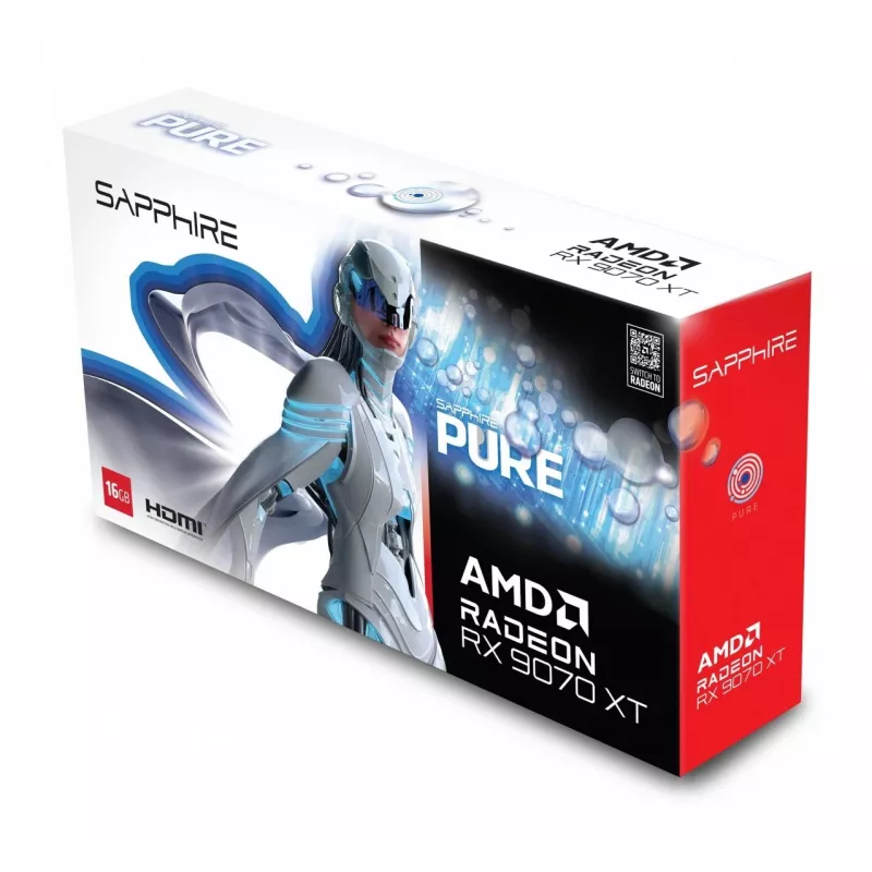 Grafikas karte Sapphire Radeon RX 9070 XT — 16 GB GDDR6, PCIe 5.0, 256-bit, 320 mm, 3 slotu, balta