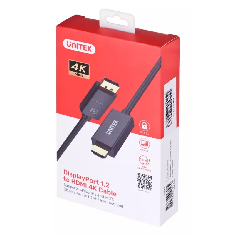 UNITEK KABELIS DisplayPort 1.2, HDMI, 4K@60Hz, 1,8 m, V1608A