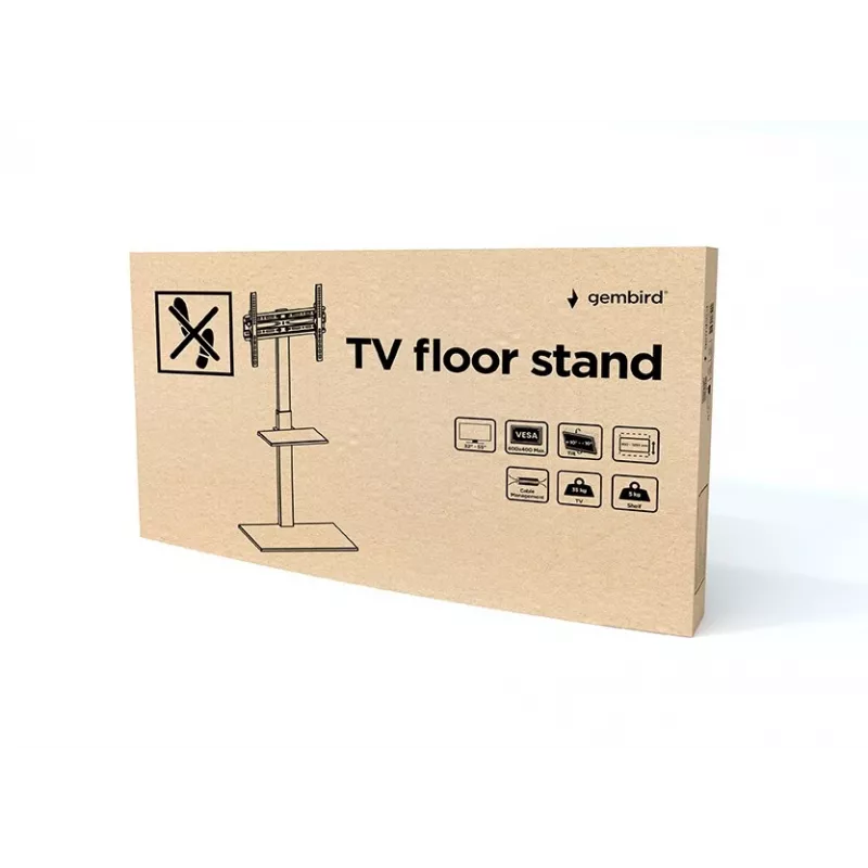 Grīdas TV statīvs GEMBIRD TVS-55T-02 32–55 collu televizoriem, tērauds, augstums 600 mm, VESA 100x100–400x400, maks. slodze 35 kg