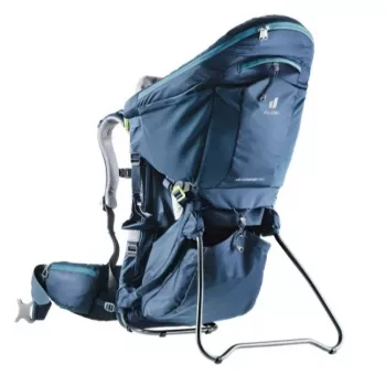 Bērnu nēsāšanas mugursoma Deuter Kid Comfort Pro, zila, poliamīds, maks. 22 kg, saulessargs, sānu kabata