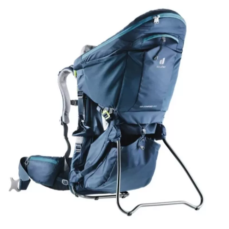 Bērnu nēsāšanas mugursoma Deuter Kid Comfort Pro, zila, poliamīds, maks. 22 kg, saulessargs, sānu kabata