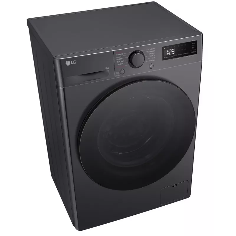 Veļas mazgājamā mašīna LG F2WR508S2M — ar priekšējo ielādi, 8 kg, 1200 apgr./min, A efektivitātes klase, 60×48 cm, LED, vidēji melna